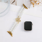 Apple Watch Bracelet with Pearl Beads, Central Knot Paved with Zirconia, Elastic, Vacra Model
