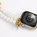 Apple Watch Bracelet with Pearl Beads, Central Knot Paved with Zirconia, Elastic, Vacra Model