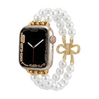 Apple Watch Bracelet with Pearl Beads, Central Knot Paved with Zirconia, Elastic, Vacra Model
