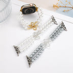 Apple Watch Bracelet with Pearl Beads, Central Knot Paved with Zirconia, Elastic, Vacra Model