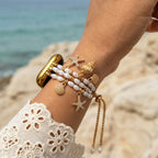 Apple Watch bracelet with pearly beads, gold marine charms, adjustable clasp, women's watch jewelry, Aquadine model