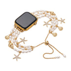 Apple Watch bracelet with pearly beads, gold marine charms, adjustable clasp, women's watch jewelry, Aquadine model