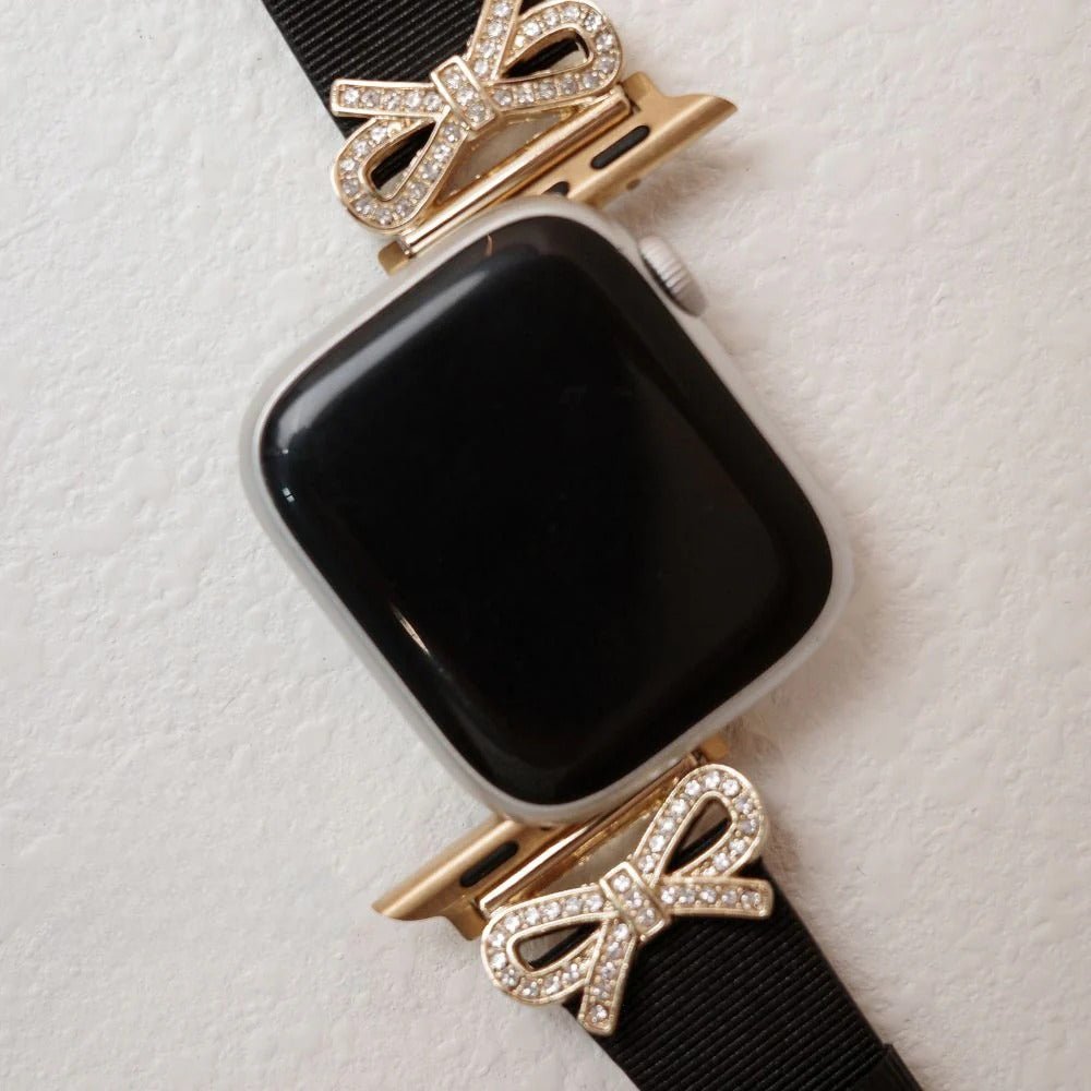 Apple Watch Bracelet, textured ribbon with rhinestone-studded knots, for women, Ravia model