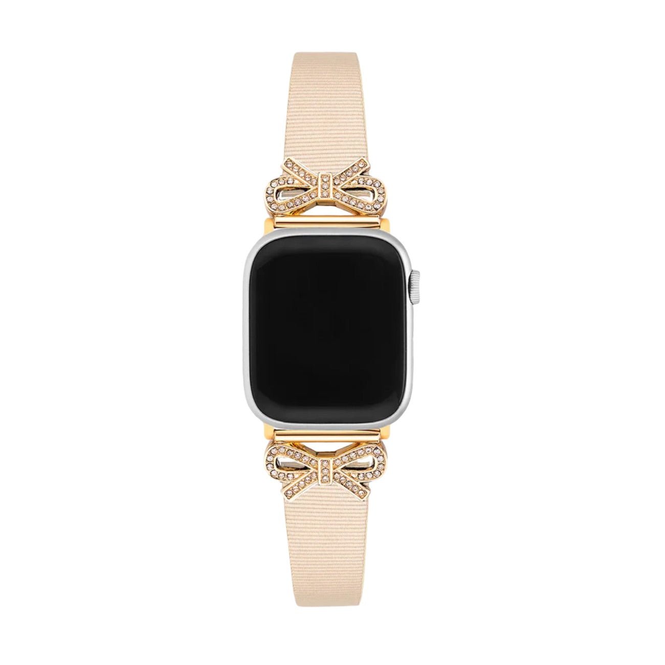 Apple Watch Bracelet, textured ribbon with rhinestone-studded knots, for women, Ravia model