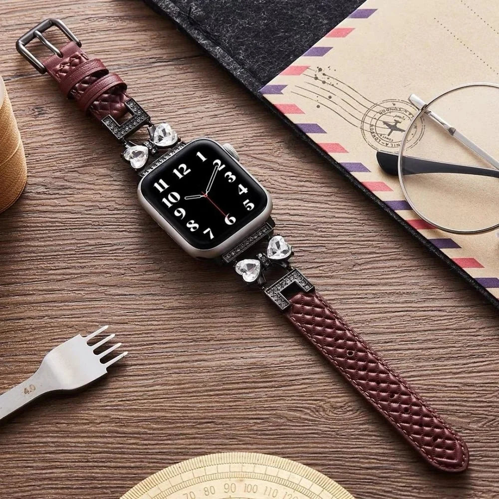 Apple Watch Bracelet, for women, chic leather, sparkling rhinestone strap, Bellita model