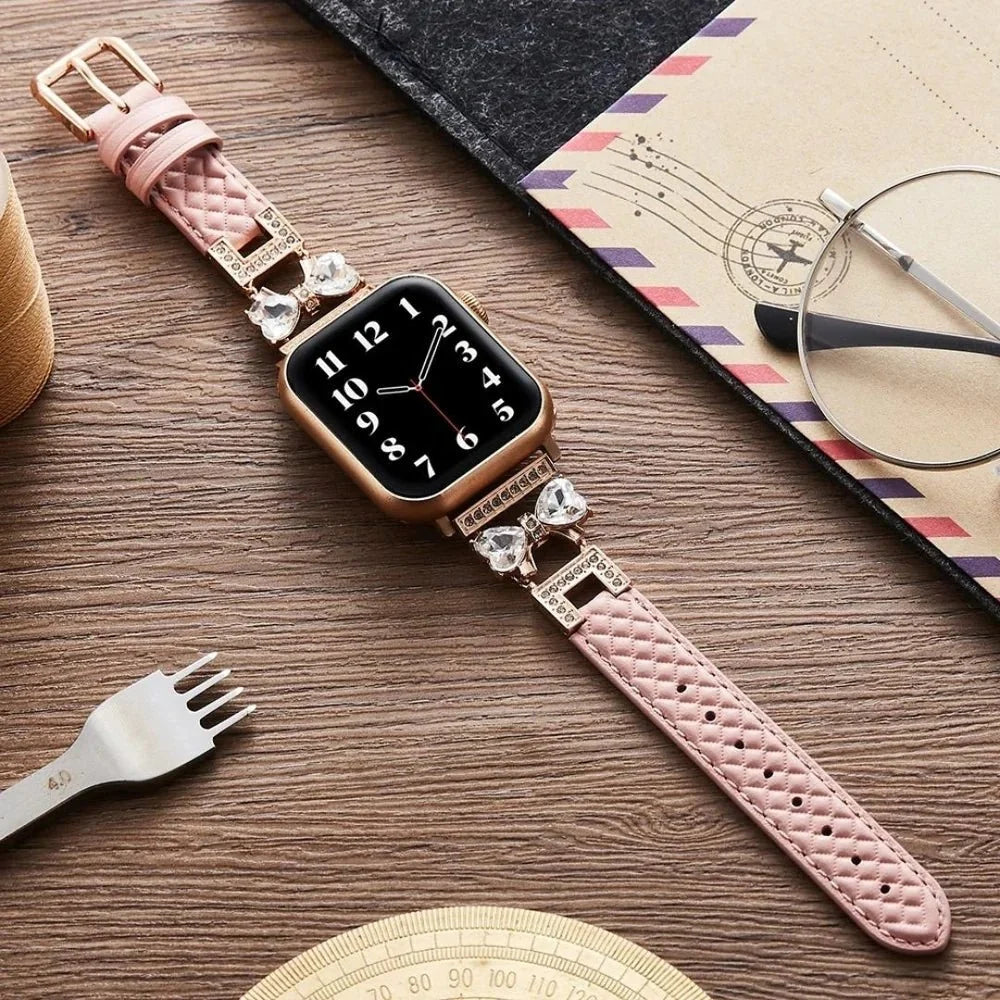 Apple Watch Bracelet, for women, chic leather, sparkling rhinestone strap, Bellita model