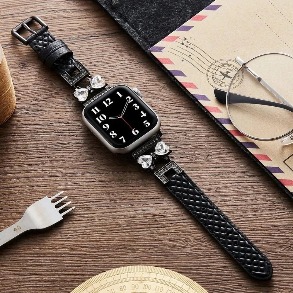 Apple Watch Bracelet, for women, chic leather, sparkling rhinestone strap, Bellita model