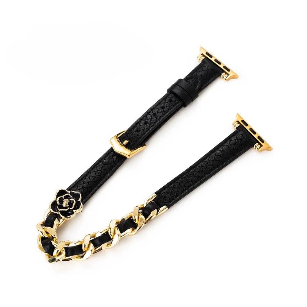 Double Tour Apple Watch Bracelet, Interlaced Chain and Enameled Camellia, for Women, Queenie Model
