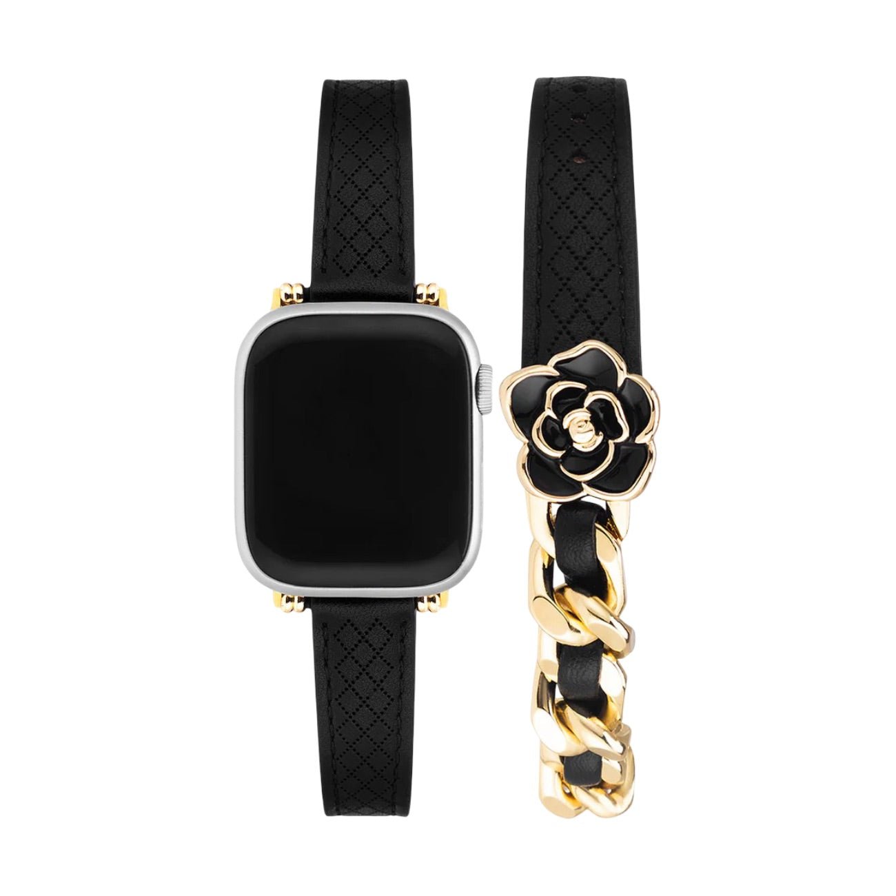 Double Tour Apple Watch Bracelet, Interlaced Chain and Enameled Camellia, for Women, Queenie Model