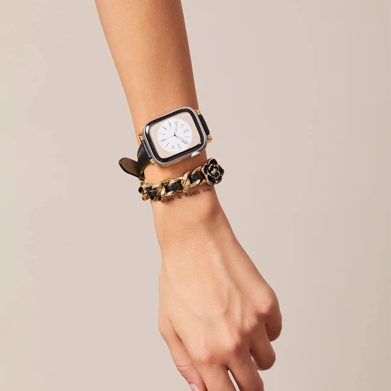 Double Tour Apple Watch Bracelet, Interlaced Chain and Enameled Camellia, for Women, Queenie Model