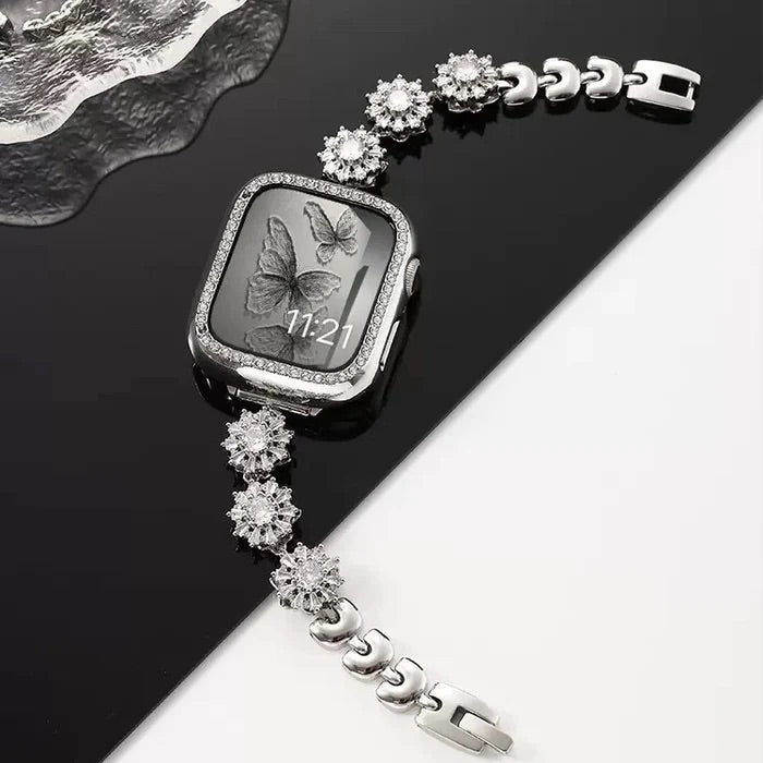 Apple Watch Bracelet, clover motif set with zircons, for women, Lotia model