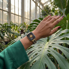 Apple Watch Bracelet with Openwork Floral Mesh, Rhinestones, and Two-Tone Finish, Harpie Model