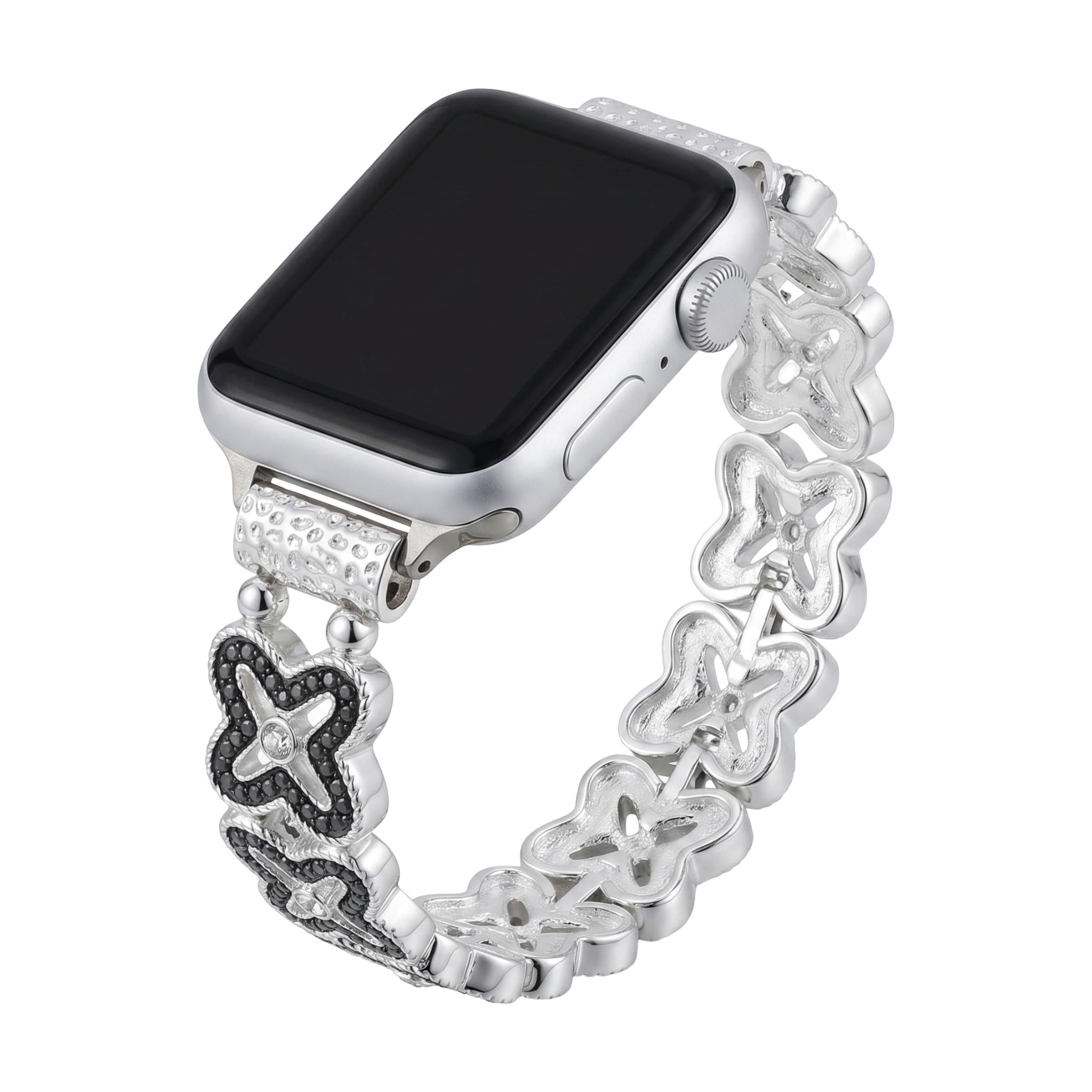 Apple Watch Bracelet with Openwork Floral Mesh, Rhinestones, and Two-Tone Finish, Harpie Model