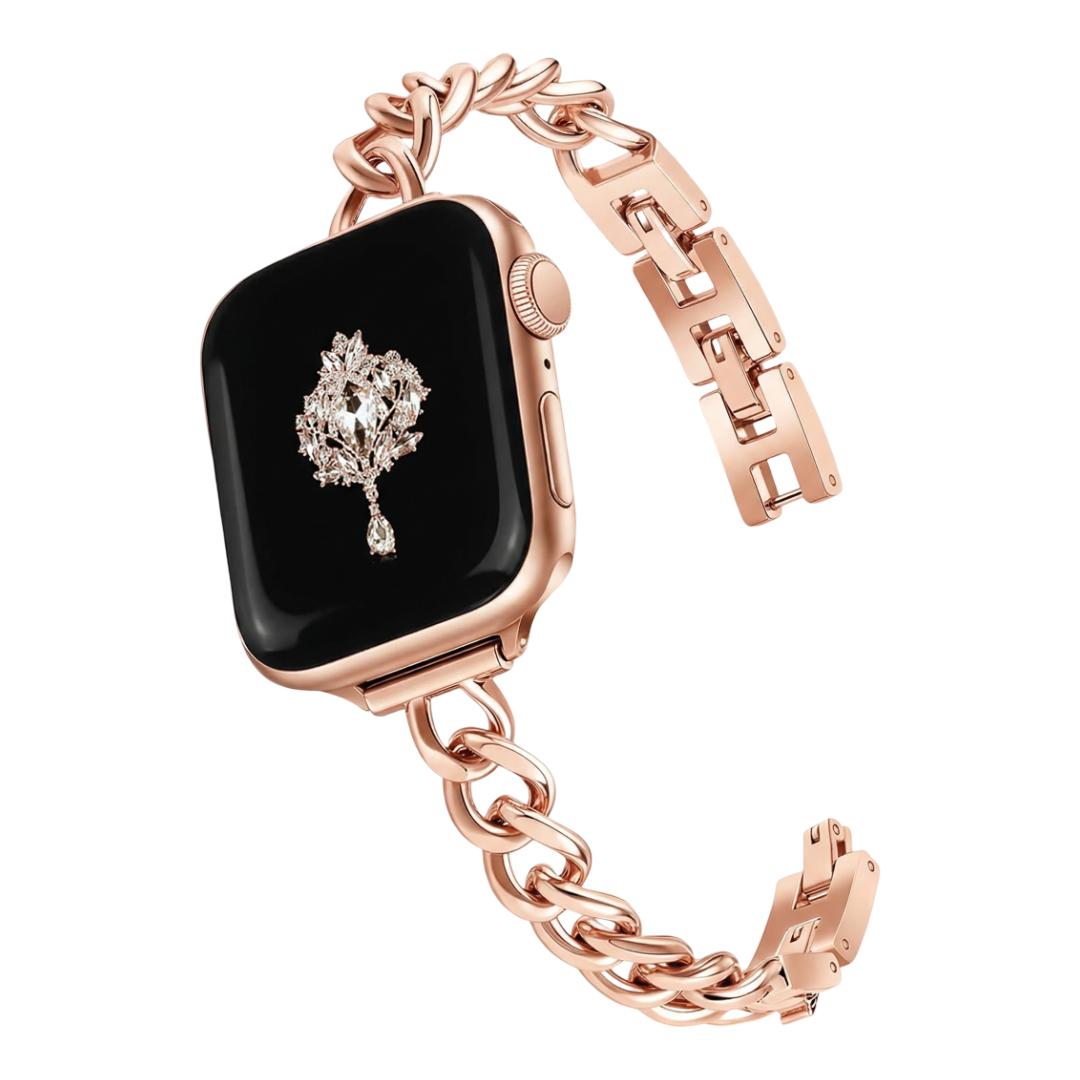 Apple Watch Bracelet, polished alloy Cuban link, adjustable clip-on, for women, Kinesse model