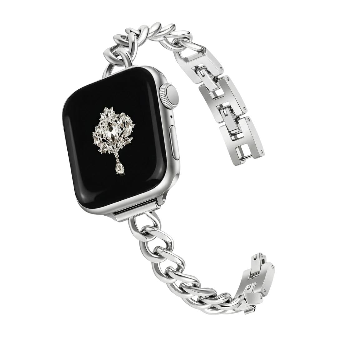 Apple Watch Bracelet, polished alloy Cuban link, adjustable clip-on, for women, Kinesse model