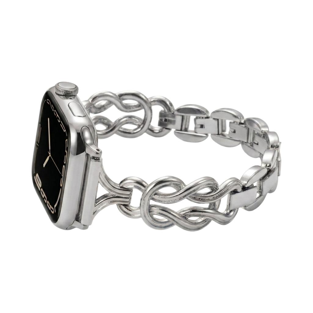 Apple Watch Bracelet for Women, Adjustable Metal Links, Infinity Knot Watch Band, Elegant Wrist Accessory, Saline Model