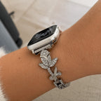 Apple Watch bracelet with rose motif paved with zircons, adjustable links, Billia model