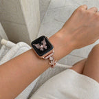 Apple Watch bracelet with rose motif paved with zircons, adjustable links, Billia model