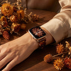 Apple Watch bracelet in tortoiseshell-effect resin, shiny curb chain, steel folding clasp, Wernale model