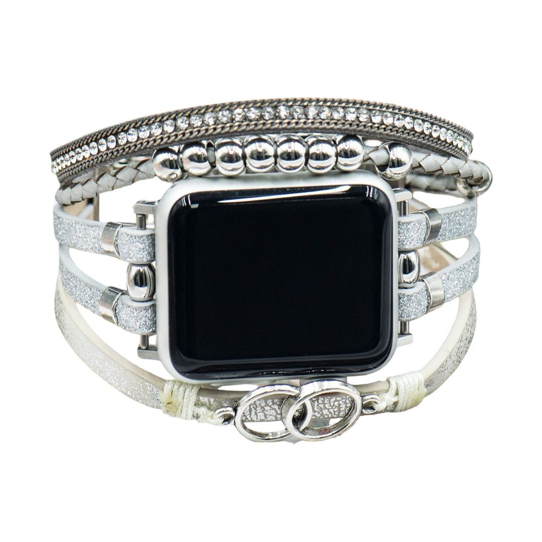 Apple Watch Multi-Strand Bracelet, Braided with Rhinestones, Interlaced Rings, Adjustable Clasp, Lona Model