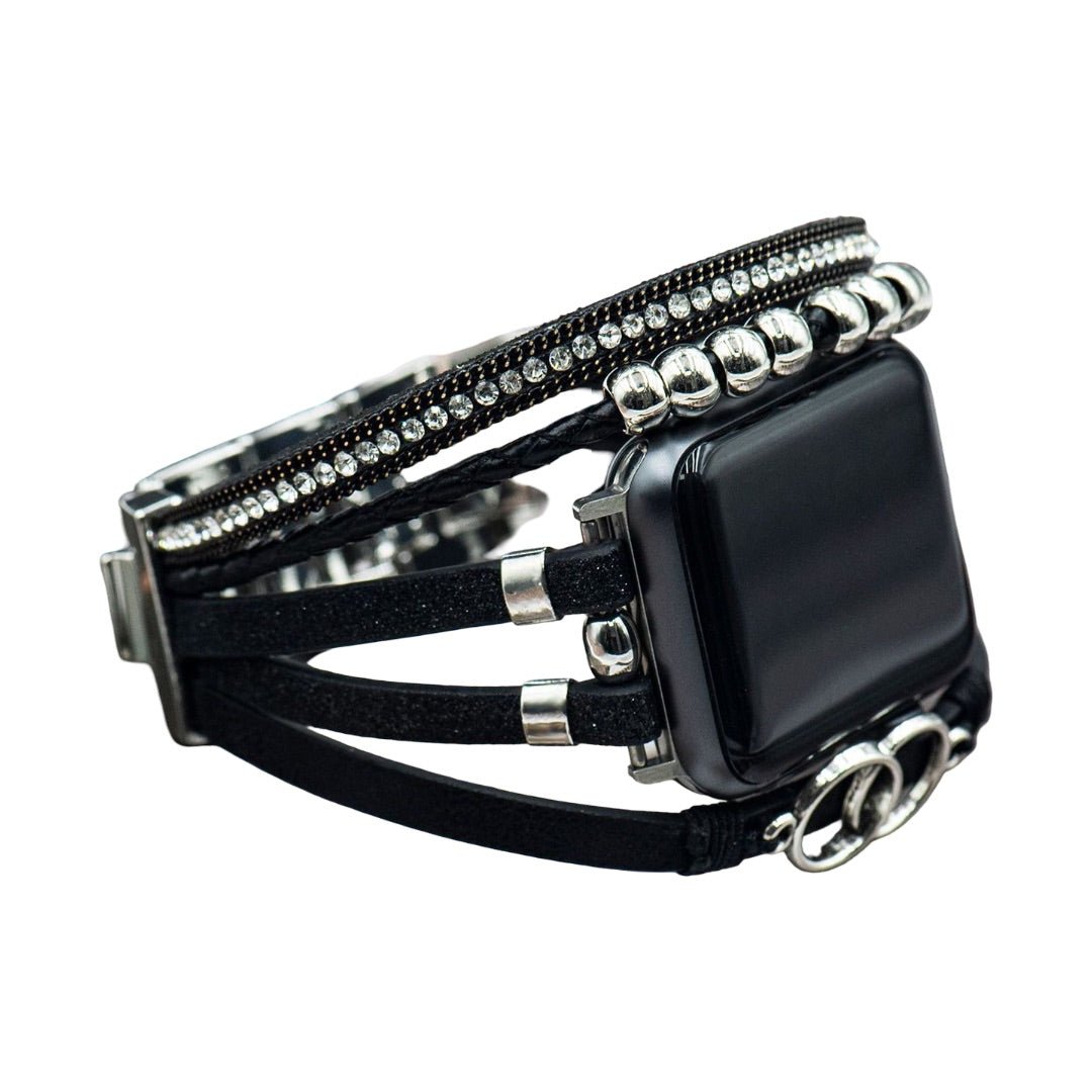 Apple Watch Multi-Strand Bracelet, Braided with Rhinestones, Interlaced Rings, Adjustable Clasp, Lona Model