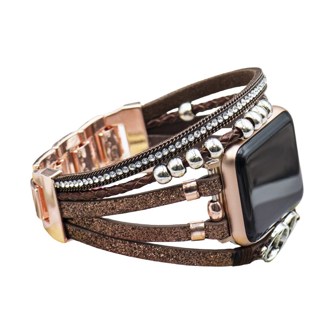 Apple Watch Multi-Strand Bracelet, Braided with Rhinestones, Interlaced Rings, Adjustable Clasp, Lona Model