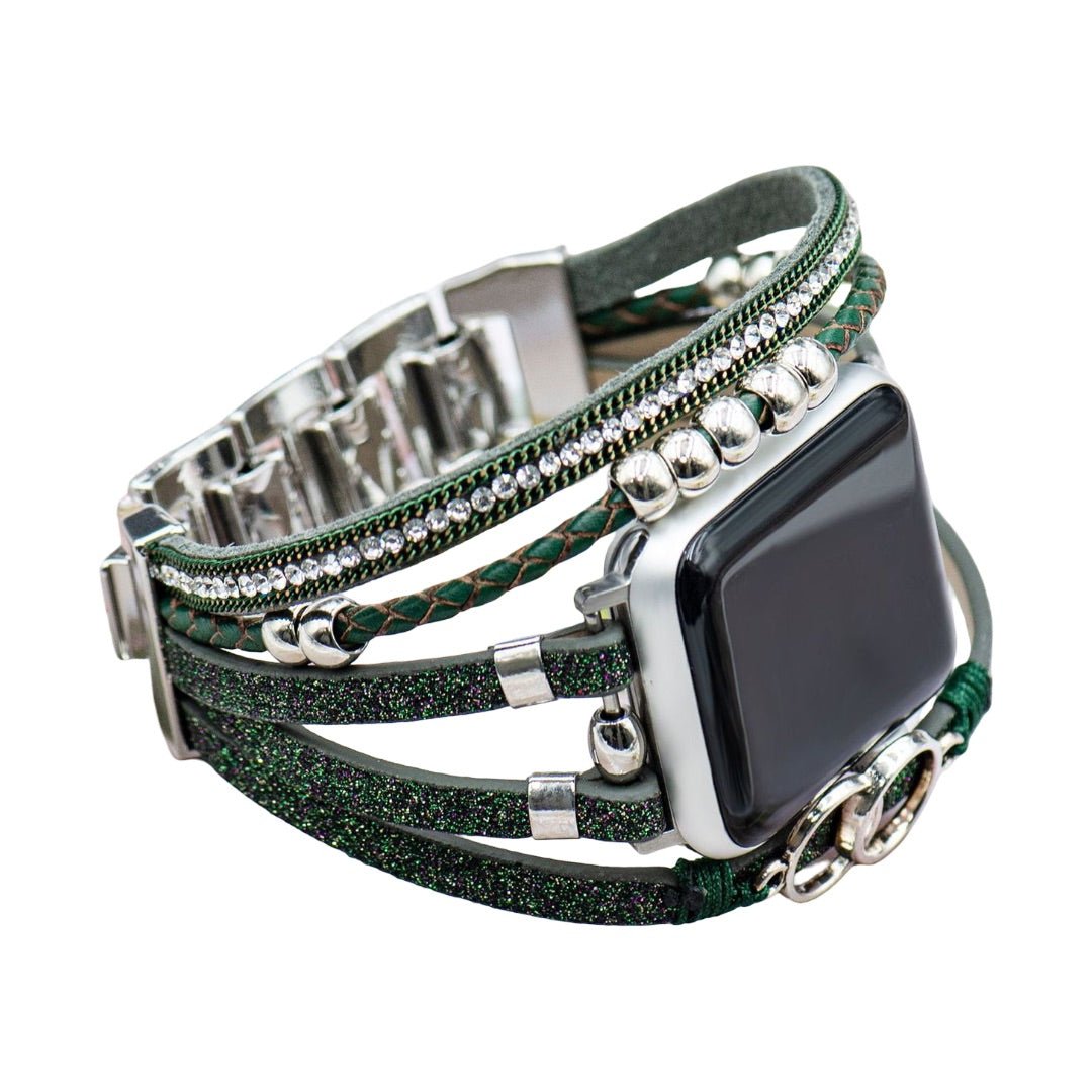 Apple Watch Multi-Strand Bracelet, Braided with Rhinestones, Interlaced Rings, Adjustable Clasp, Lona Model