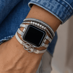 Apple Watch Multi-Strand Bracelet, Braided with Rhinestones, Interlaced Rings, Adjustable Clasp, Lona Model