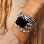 Apple Watch Multi-Strand Bracelet, Braided with Rhinestones, Interlaced Rings, Adjustable Clasp, Lona Model