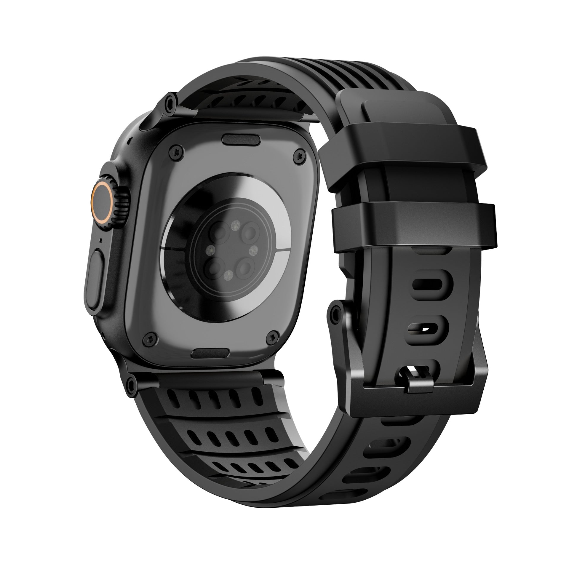 Arda Model Apple Watch Sport Bracelet in Breathable Grooved Silicone, Steel Buckle