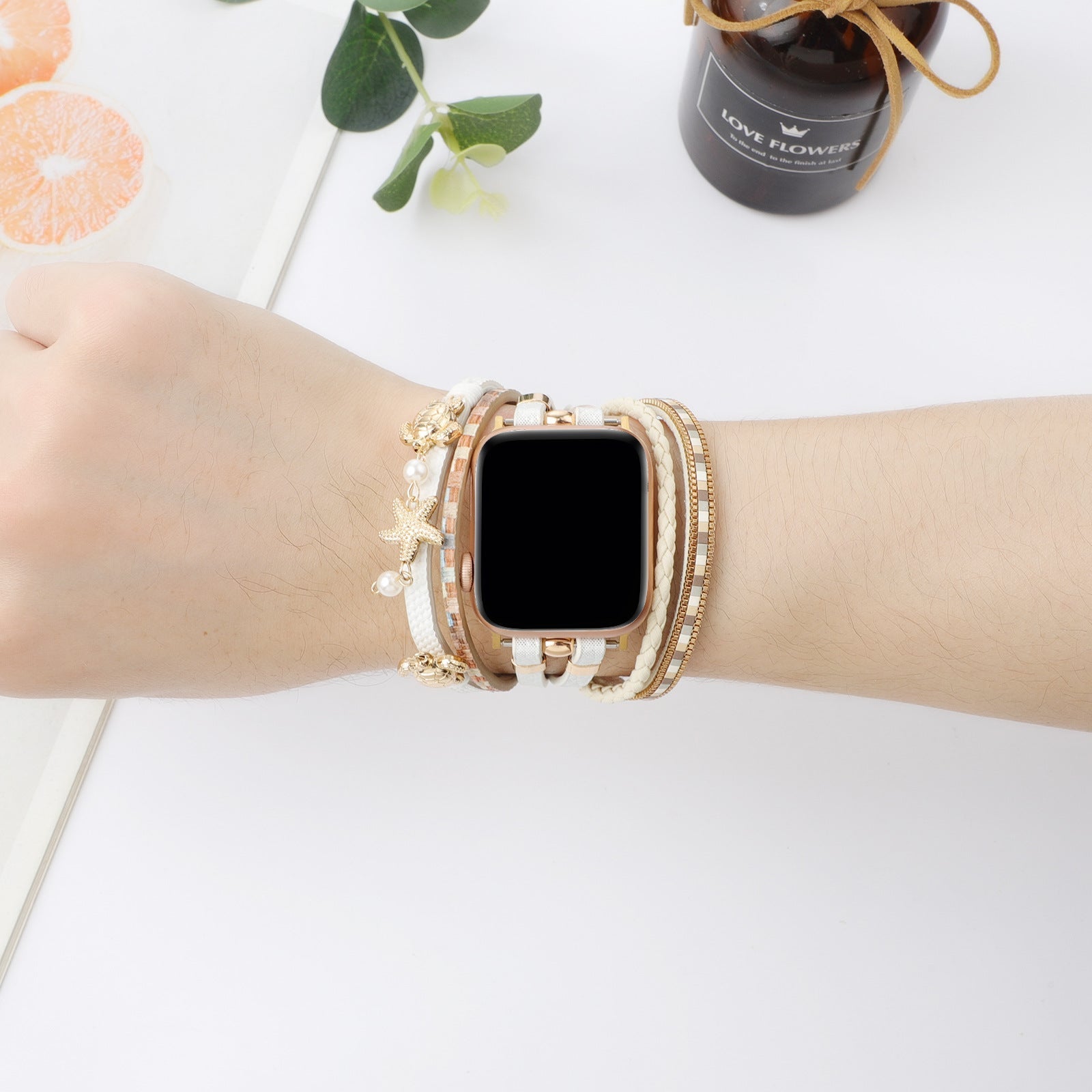 Apple Watch Multi-Strand Bracelet, Turtle and Starfish Charms, Beads, Akuna Model
