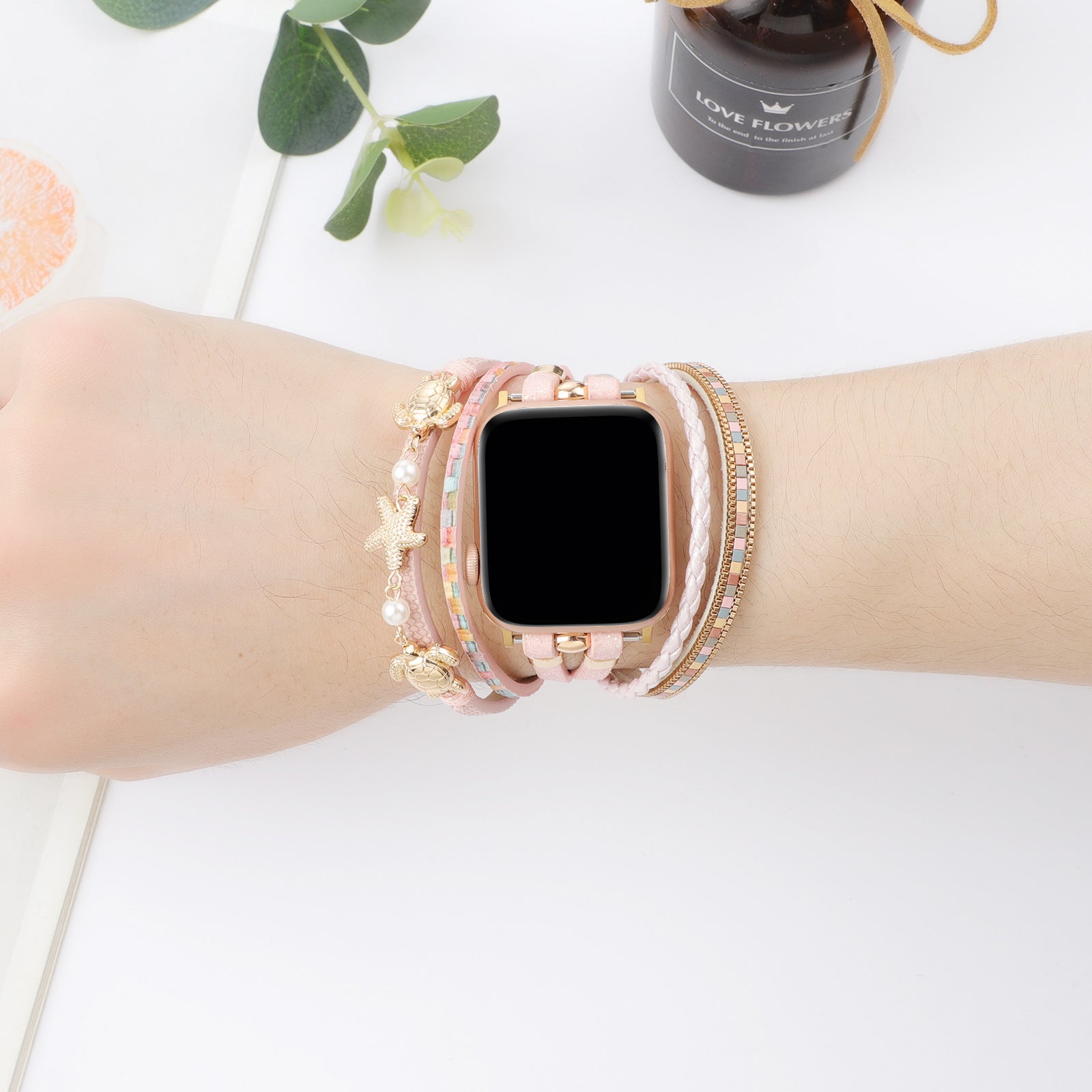 Apple Watch Multi-Strand Bracelet, Turtle and Starfish Charms, Beads, Akuna Model