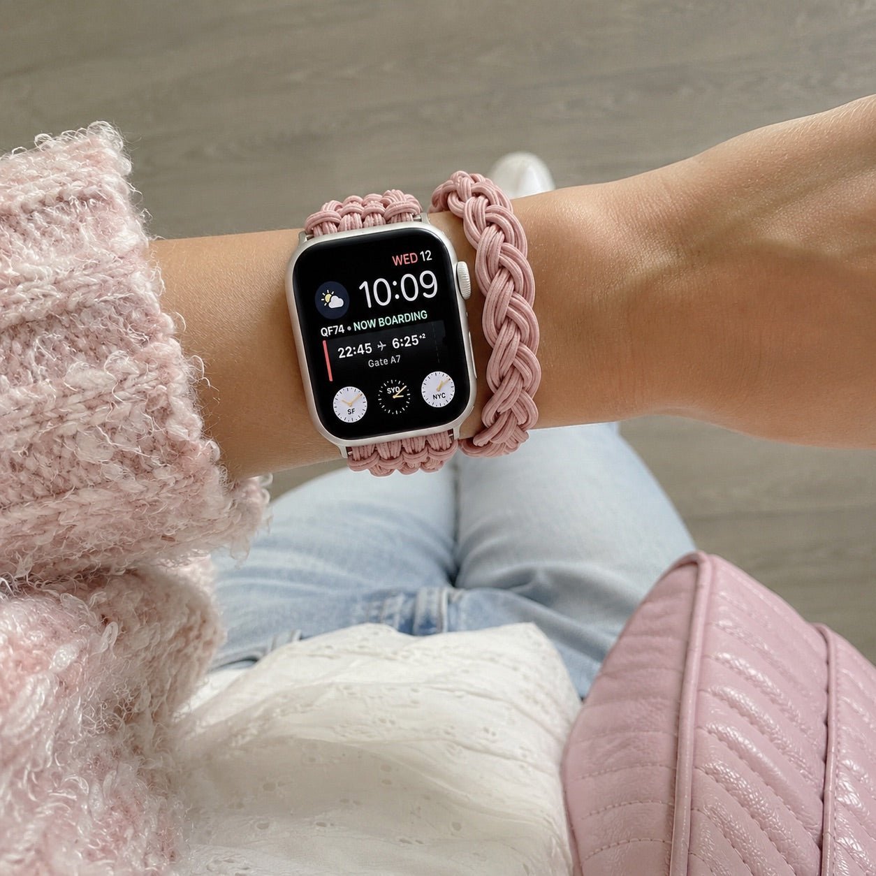 Apple Watch Double Tour Braided Elastic Bracelet, Ardillon Clasp, Abzine Model