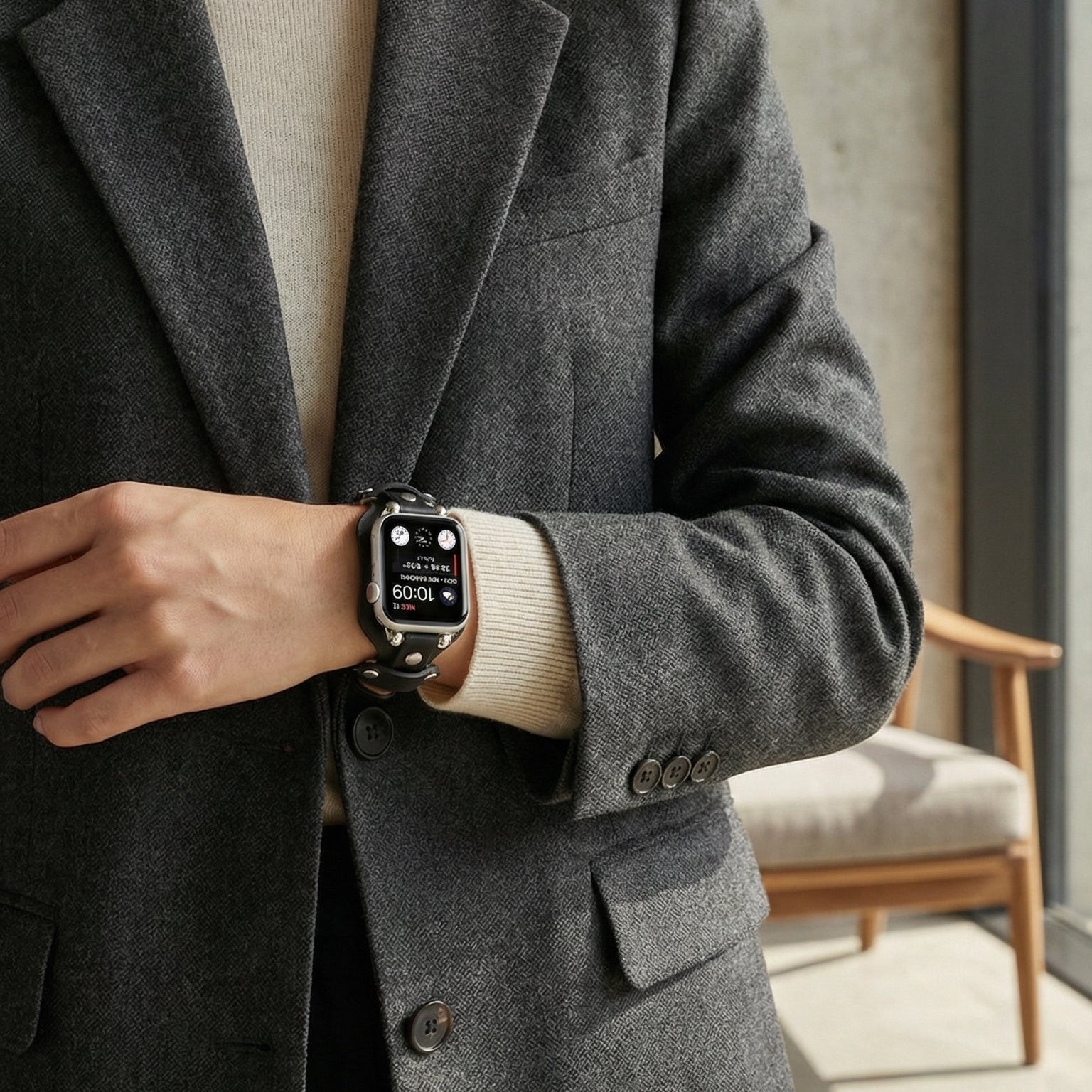 Apple Watch Cuff Bracelet with Rivets, Pin Buckle, Modern Design, Riveira Model