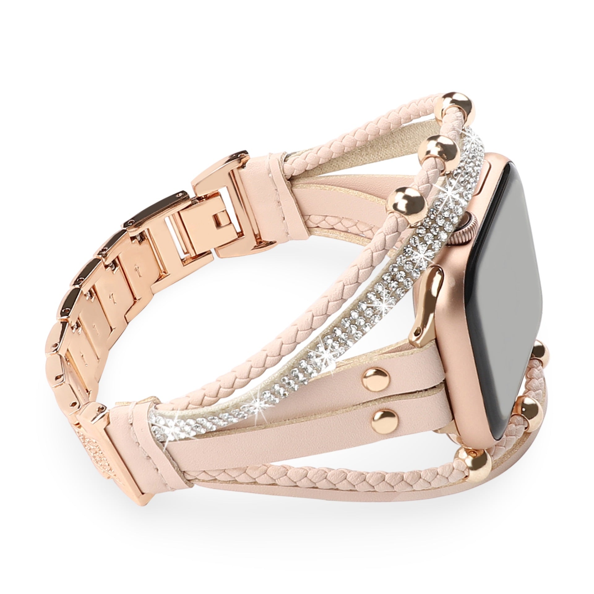 Apple Watch Multi-Strand Bracelet with Rhinestones and Braided Design for Women, Melona Model