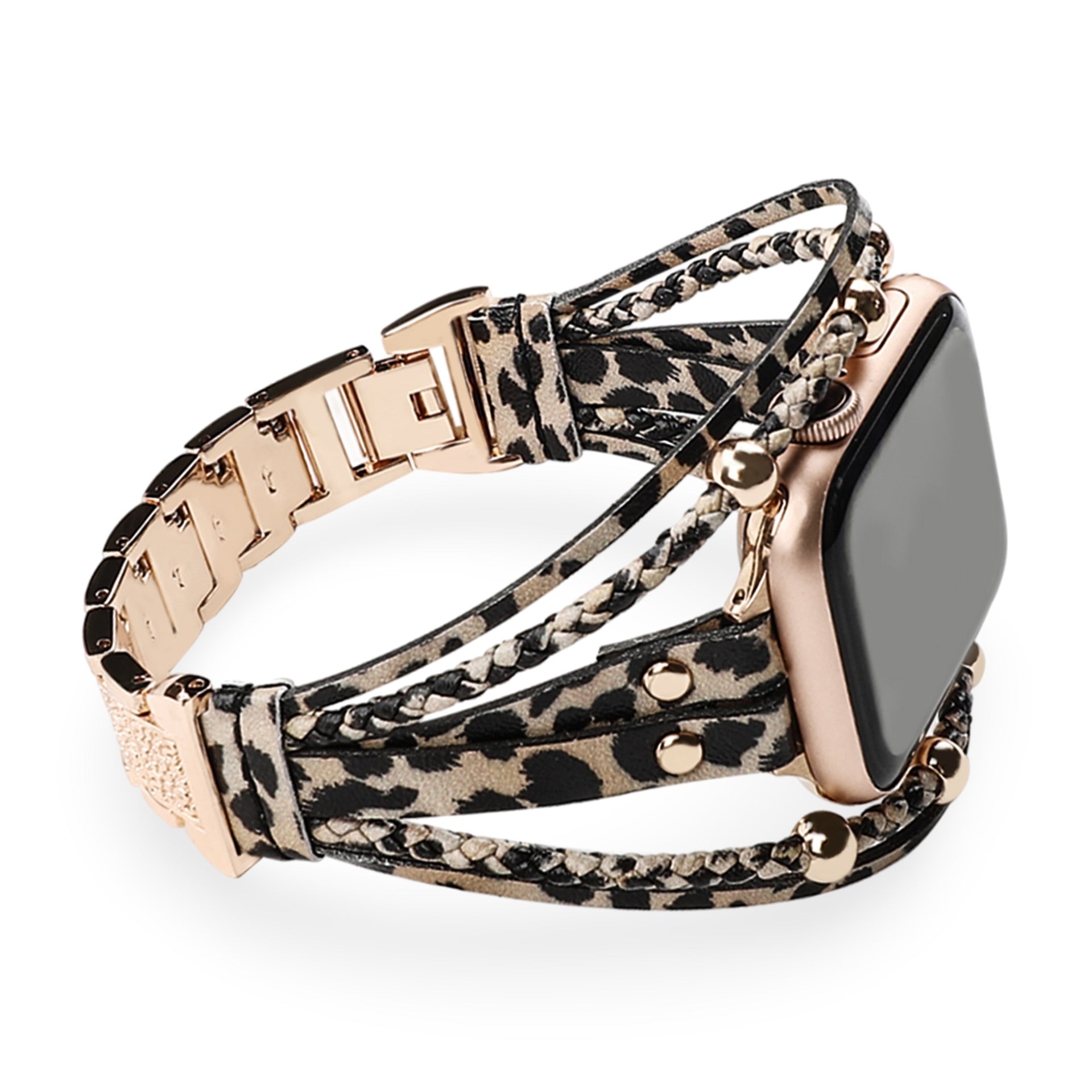 Apple Watch Multi-Strand Bracelet with Rhinestones and Braided Design for Women, Melona Model