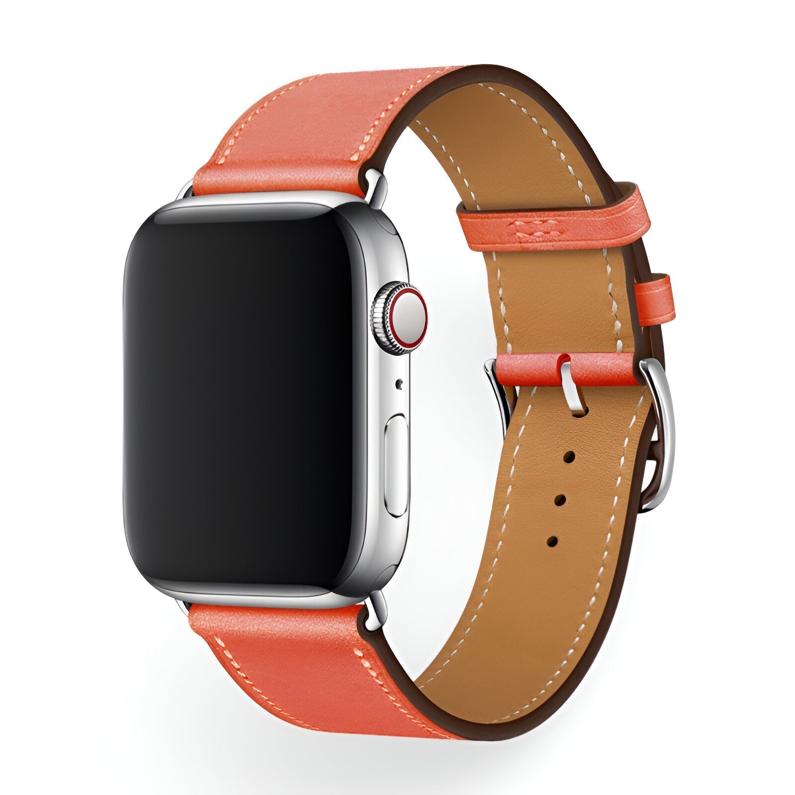 Apple Watch Bracelet in Calfskin Leather, Contrasting Stitching, Pin Buckle Clasp, Krynn Model