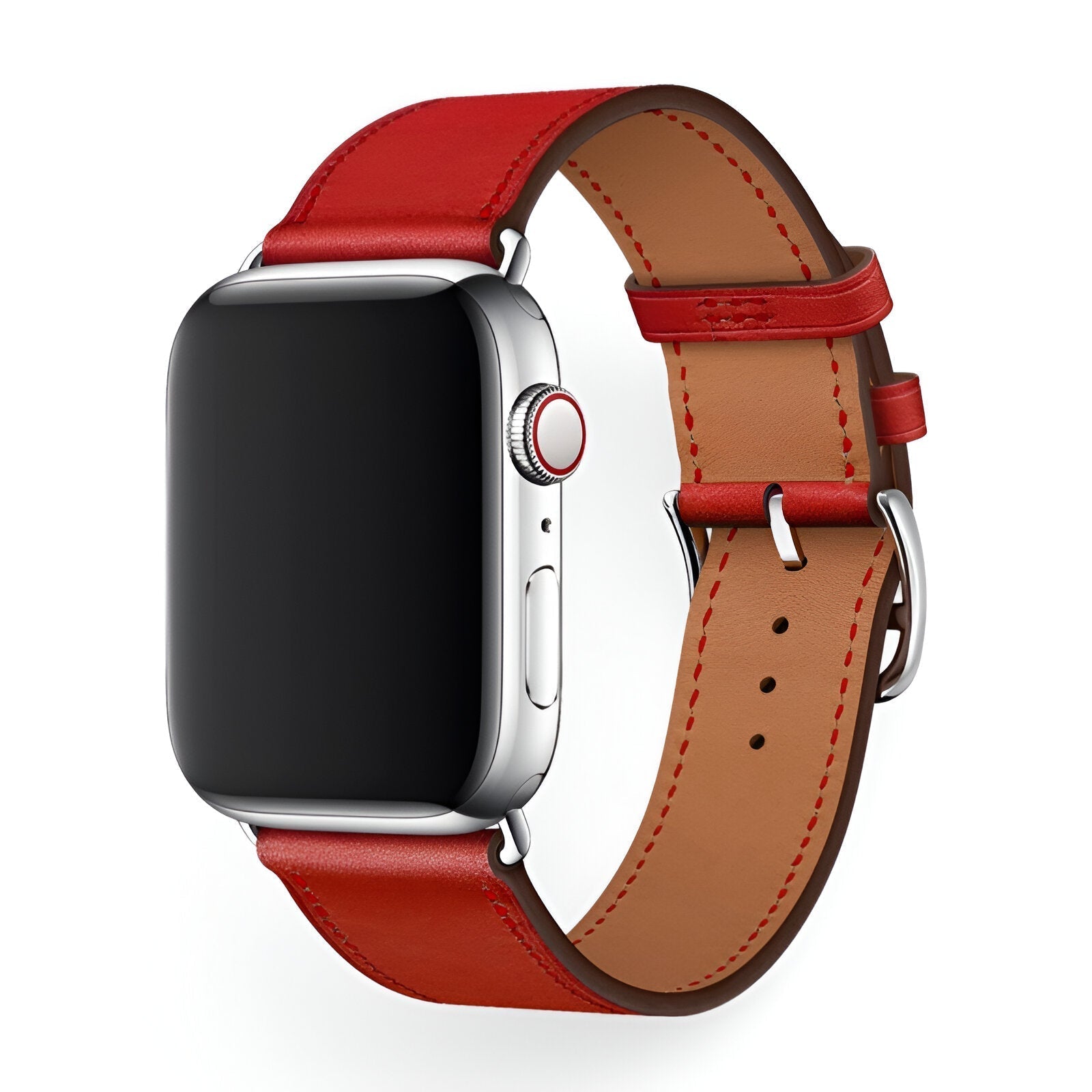 Apple Watch Bracelet in Calfskin Leather, Contrasting Stitching, Pin Buckle Clasp, Krynn Model