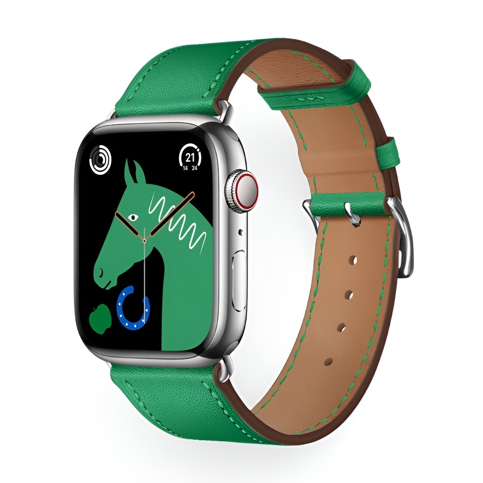 Apple Watch Bracelet in Calfskin Leather, Contrasting Stitching, Pin Buckle Clasp, Krynn Model
