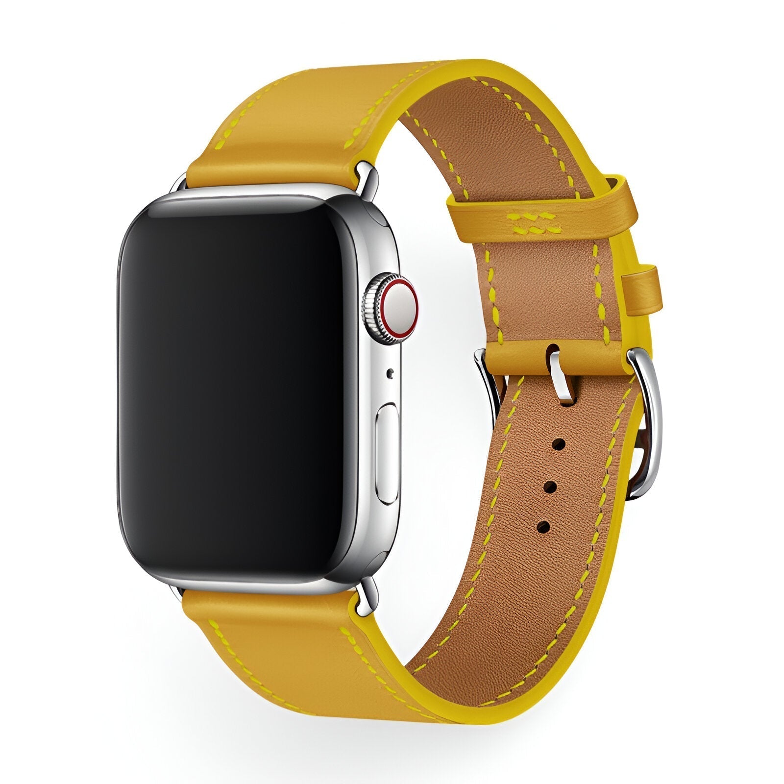 Apple Watch Bracelet in Calfskin Leather, Contrasting Stitching, Pin Buckle Clasp, Krynn Model