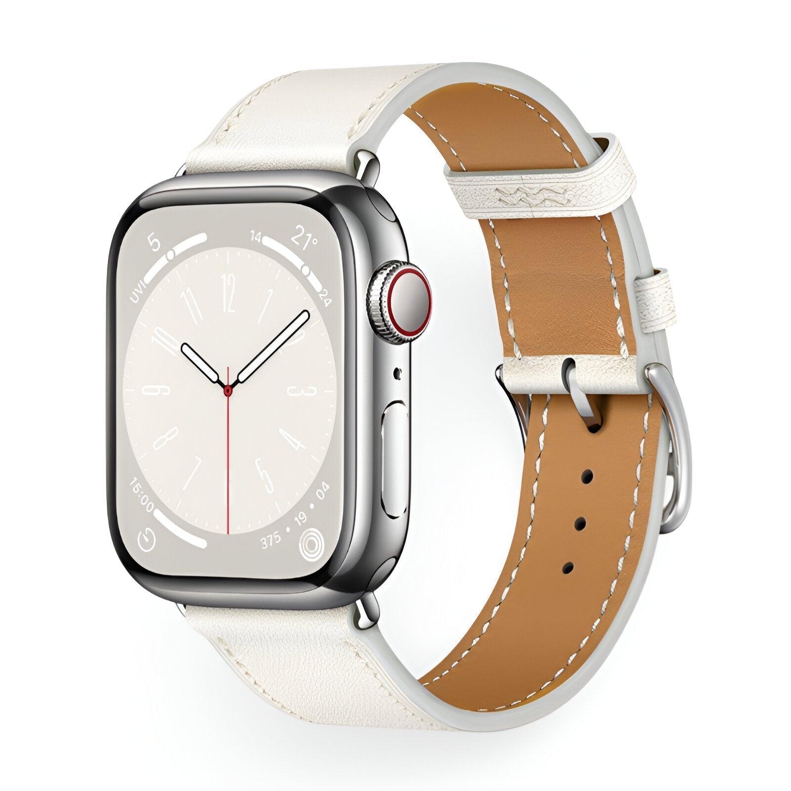 Apple Watch Bracelet in Calfskin Leather, Contrasting Stitching, Pin Buckle Clasp, Krynn Model