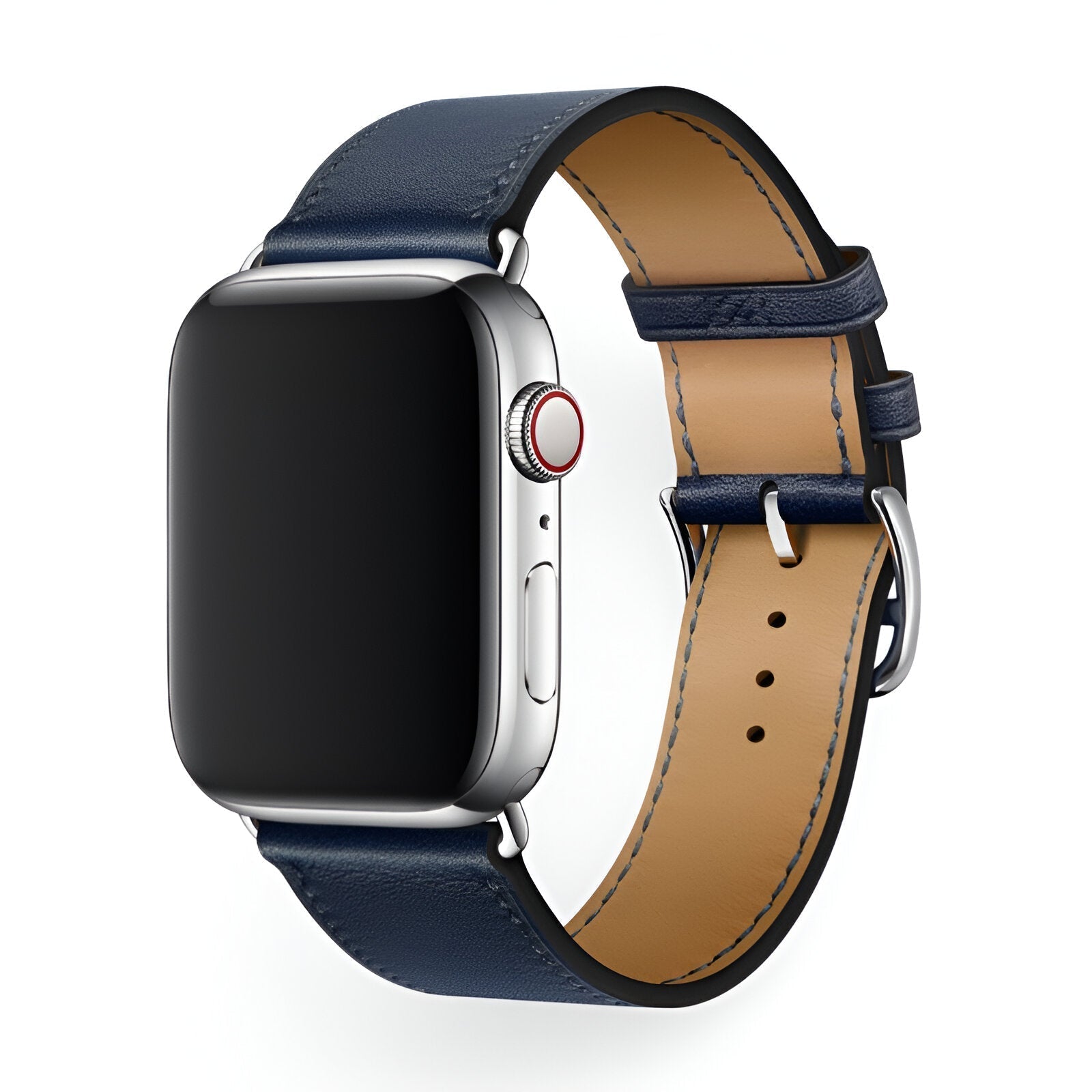 Apple Watch Bracelet in Calfskin Leather, Contrasting Stitching, Pin Buckle Clasp, Krynn Model