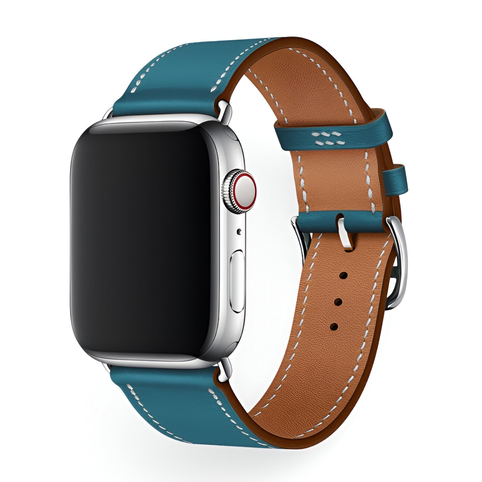 Apple Watch Bracelet in Calfskin Leather, Contrasting Stitching, Pin Buckle Clasp, Krynn Model