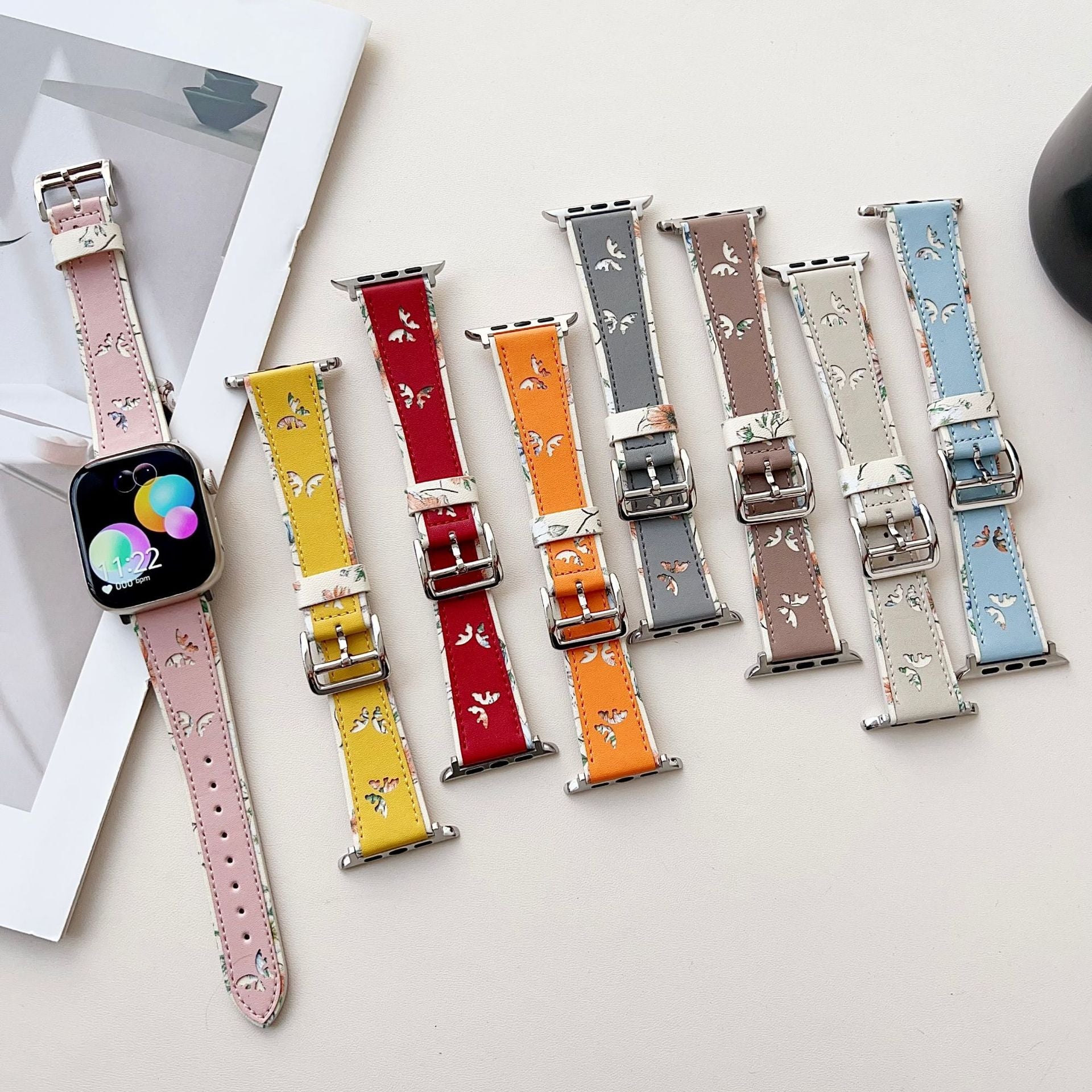 Apple Watch bracelet, butterfly pattern leather, for women, Irael model