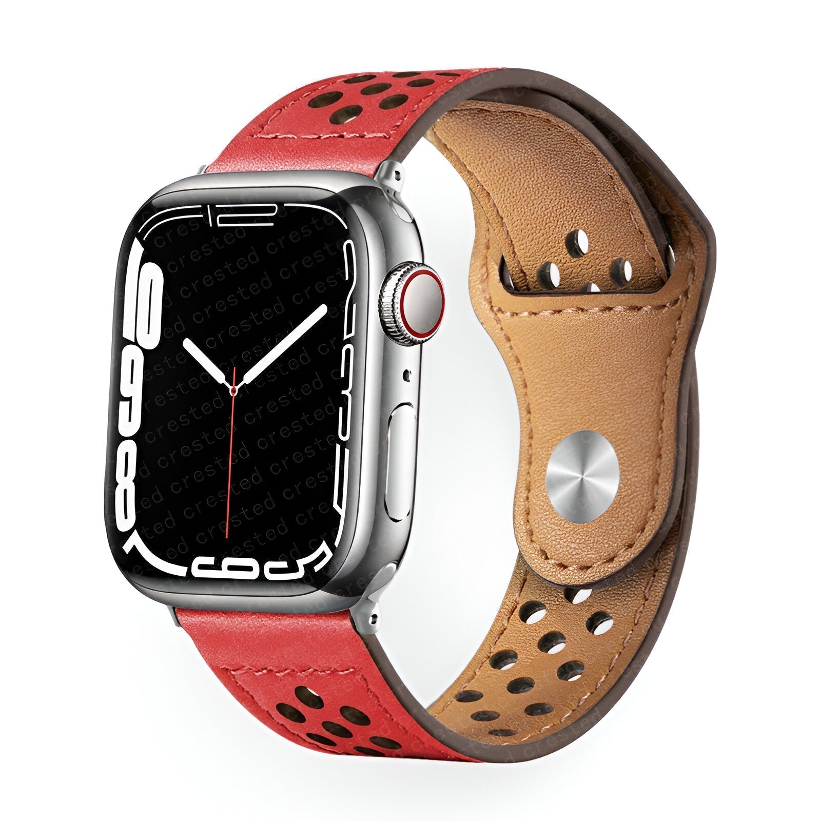 Olexia Model Perforated Breathable Leather Apple Watch Bracelet with Snap Clasp