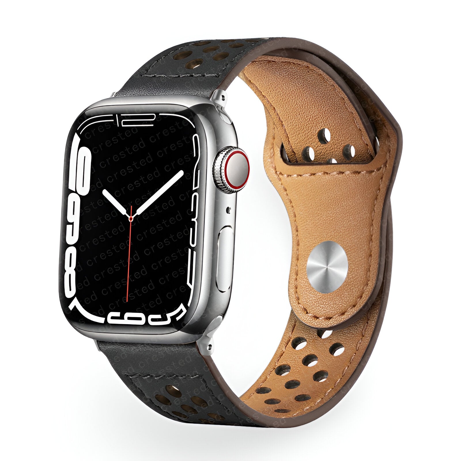Olexia Model Perforated Breathable Leather Apple Watch Bracelet with Snap Clasp