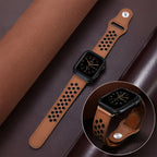 Olexia Model Perforated Breathable Leather Apple Watch Bracelet with Snap Clasp