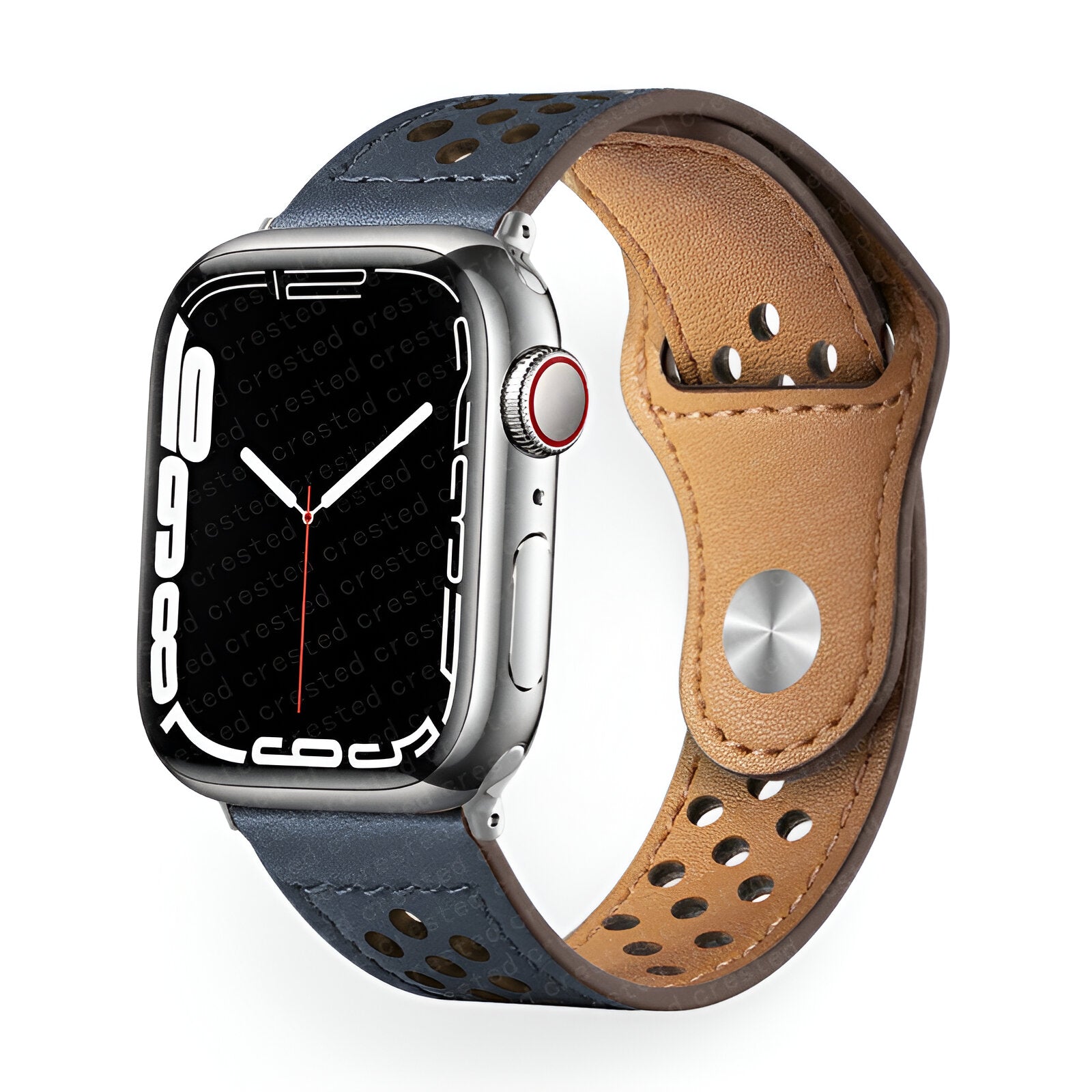 Olexia Model Perforated Breathable Leather Apple Watch Bracelet with Snap Clasp
