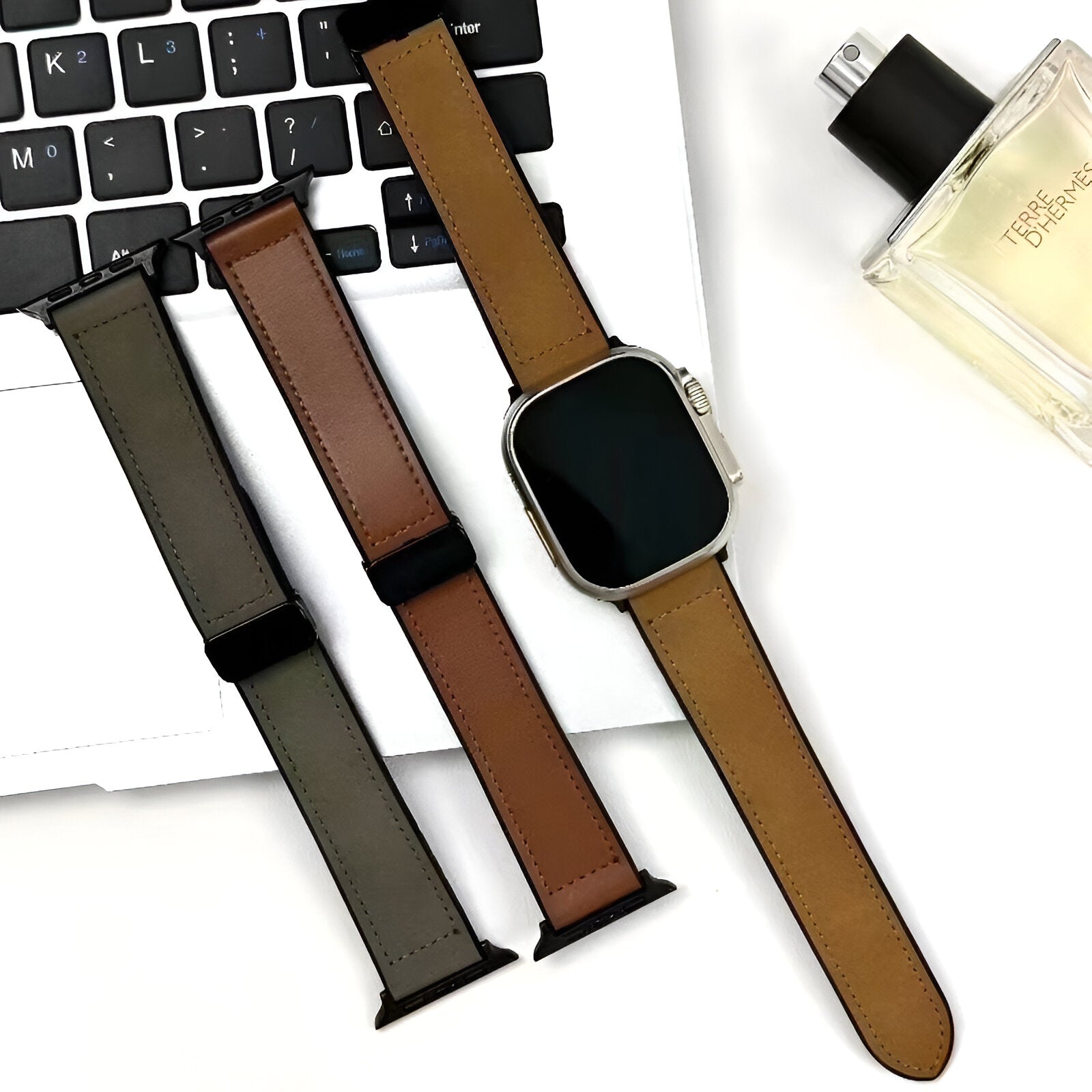 Apple Watch Bracelet, silicone and leather-look, magnetic clasp, Kaelith model