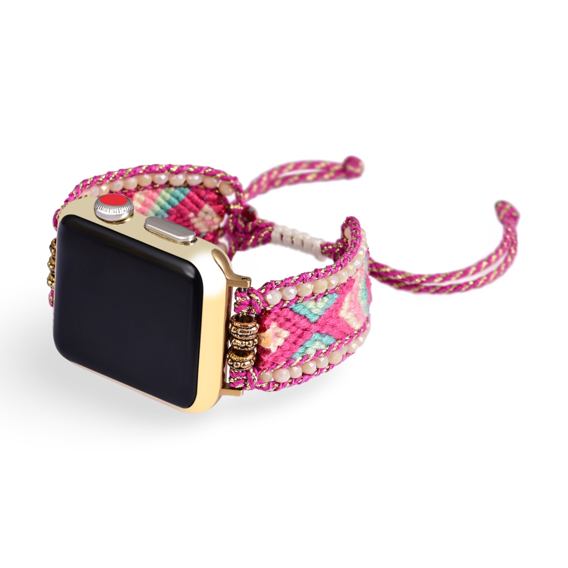 Nixie Model Braided Nylon Apple Watch Bracelet with Geometric Patterns and Beads for Women